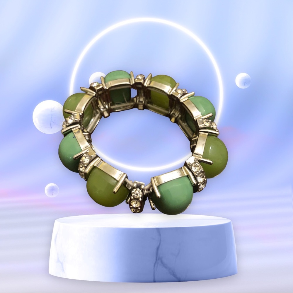 Accented Chunky Beaded Stretched Bracelet Women's Jade/Silver - Picture 10 of 10